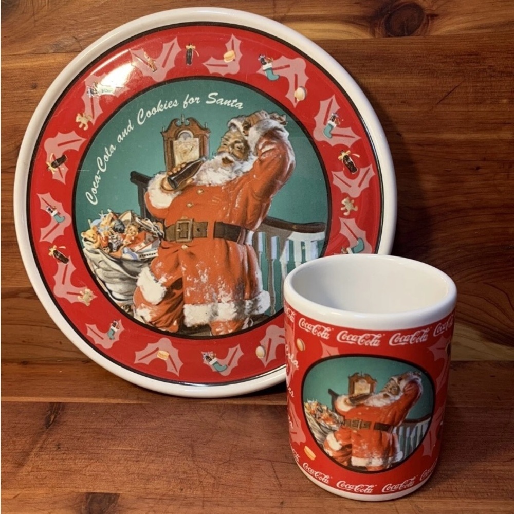 🎄 Coca Cola Santa Cookie Plate & Tumbler Set 1998 Holiday Collectible 🎅